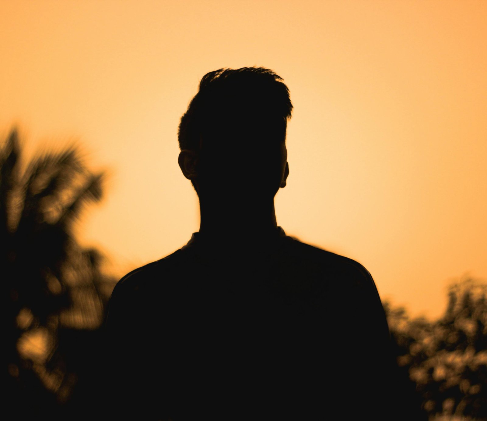 Silhouette of a person against a vibrant sunset in Cumilla, Bangladesh.